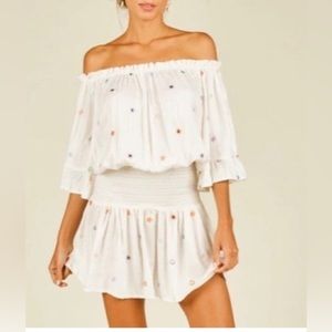 Surf Gypsy white smocked off shoulder cover up size S